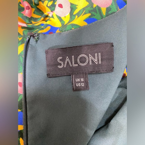 Saloni Bianca Midi Dress Silk Crepe Alpine Bouquet Size 12 - Picture 9 of 11